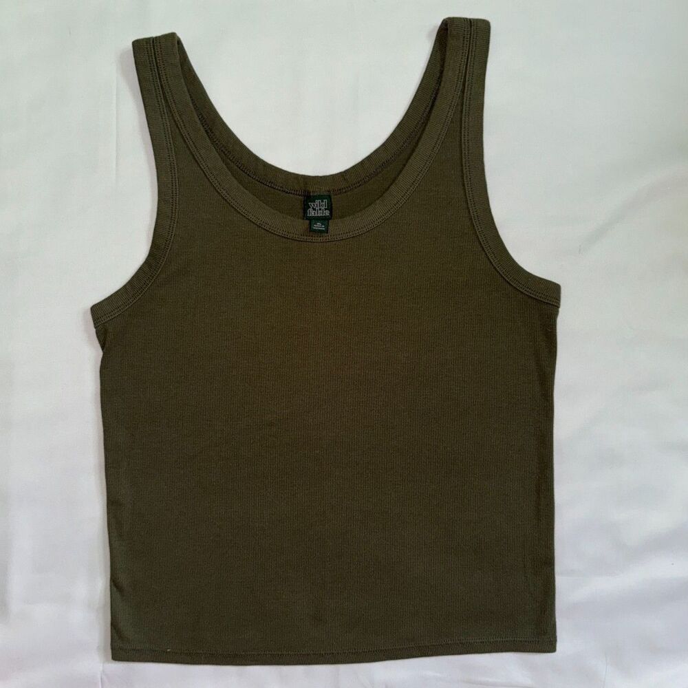 Wild Fable Olive Green Ribbed Tank Top Scoop Neck Stretchy Size Extra Large